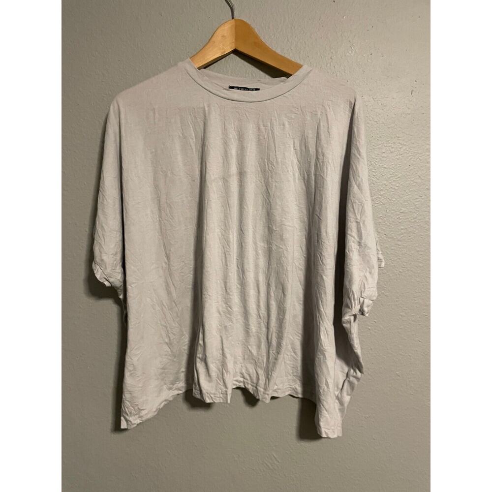 Mizuiro Ind Womens Top One Size Gray Crew Neck Oversized Relaxed Boxy Lagenlook